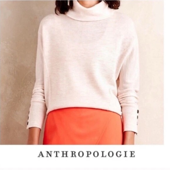 Anthropologie Moth Wool Blend Turtleneck Pale Pink Sweater Size L - Picture 1 of 9
